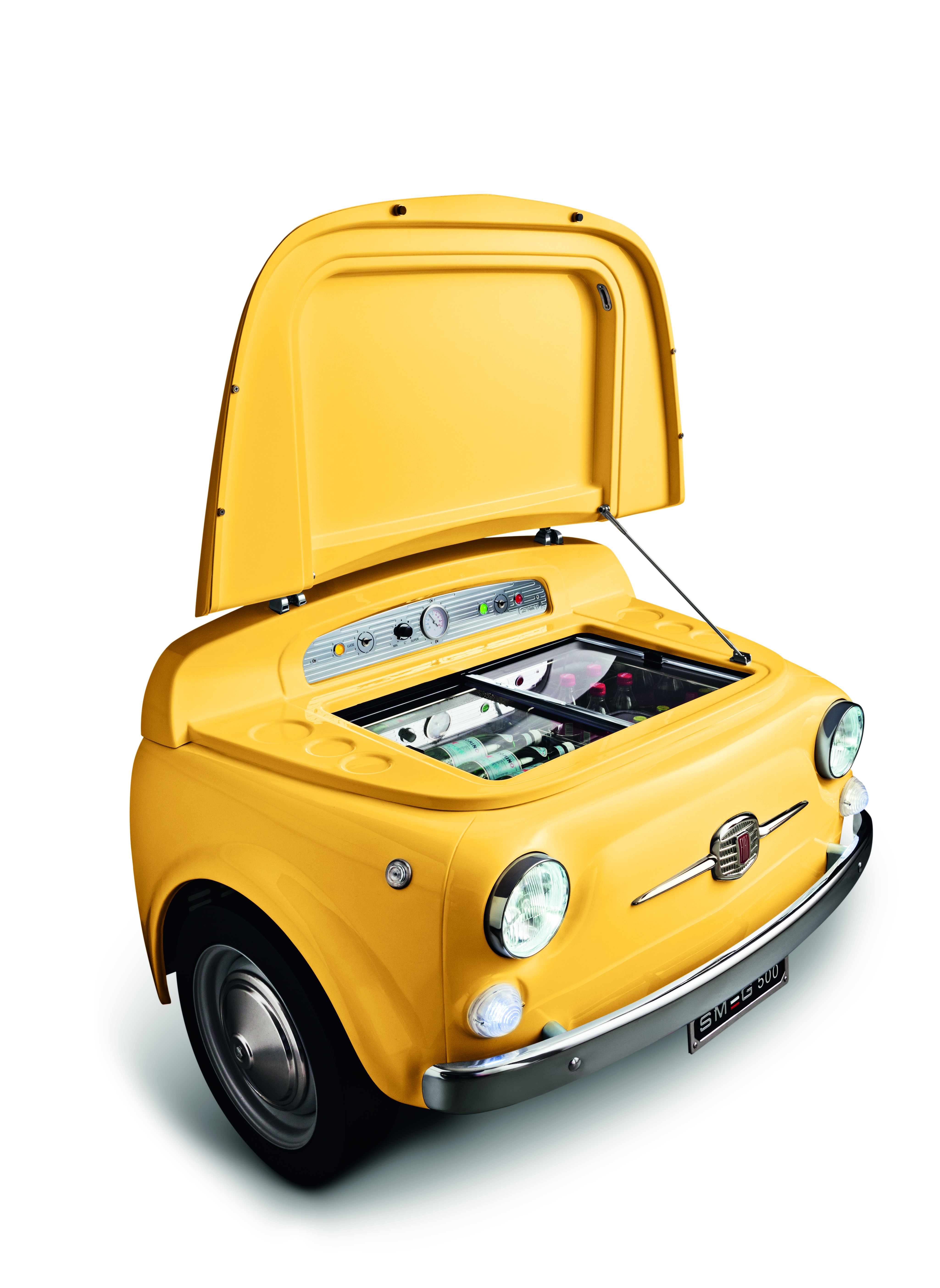 50's Style, Kühlvitrine-Minibar, Fiat 500 Retro, Gelb
