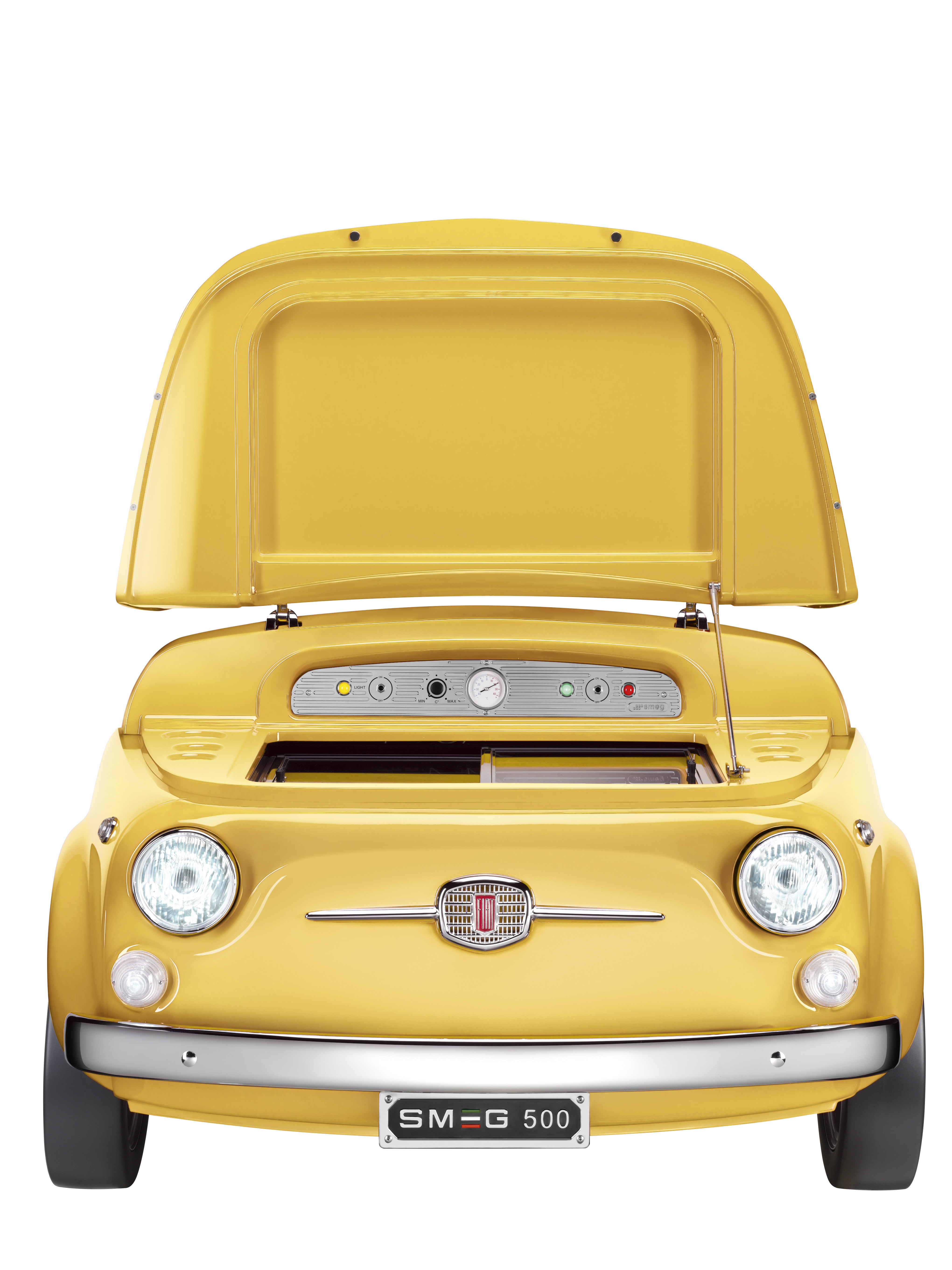 50's Style, Kühlvitrine-Minibar, Fiat 500 Retro, Gelb